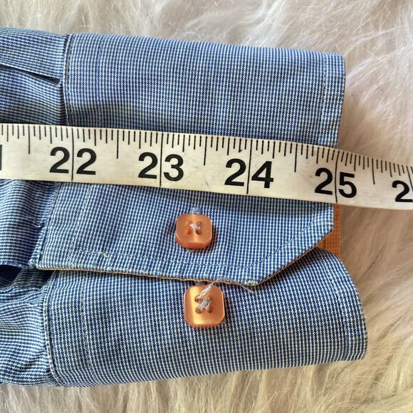 Atlas Design Shirt Sz 40 15 3/4 Dress Tailored Fit Orange Blue Career Work Mens - Picture 9 of 9